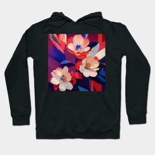Pastel Blossoms on Red and Blue Hoodie